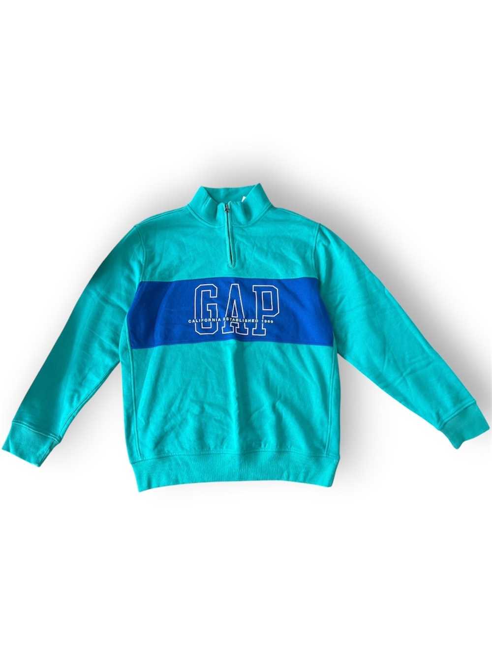 VTG Style GAP 1/4 Zip Fleece Sweatshirt Mens L Colorblock Teal Blue Pullover NWT